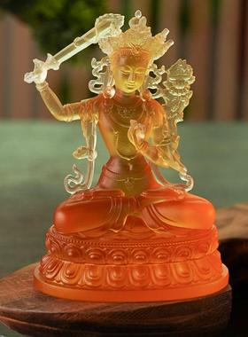 琉璃文殊菩萨坐像文殊师利智慧迷你佛像摆件家庭供的佛像客厅家用