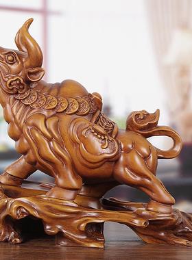 实木牛摆件招财高档办公室老板桌装饰工艺品牛气冲天公司开业礼品