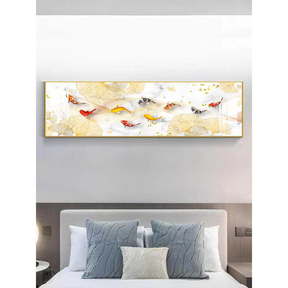 九鱼图卧室挂画主卧床头装饰画高级感房间横版客厅沙发背景墙壁画