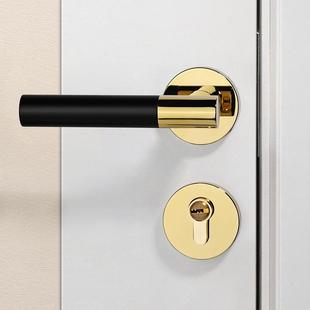 固高现代室内卧室门锁金色木纹家用房门锁简约静音磁吸分体木门锁