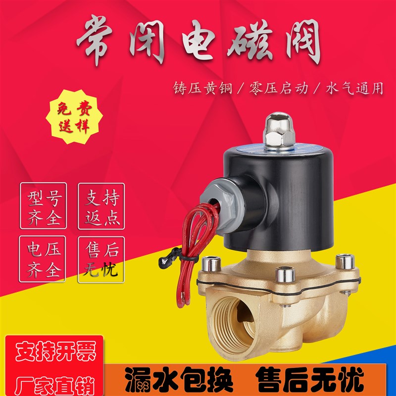 常闭电磁阀电磁控制阀220v24v水阀开关淋水气阀4分6V分ac放水配件