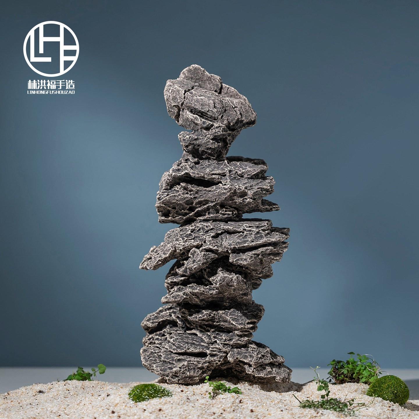 陶瓷鱼缸造景黑尾大勾鱼转圈摆件假山装饰吸水石爬台造景水景流水