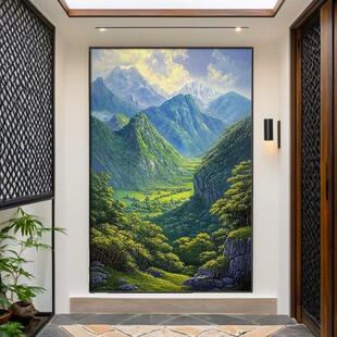 青山绿水山水画靠山图玄关过道装饰画风景客厅竖版挂画楼梯间壁画