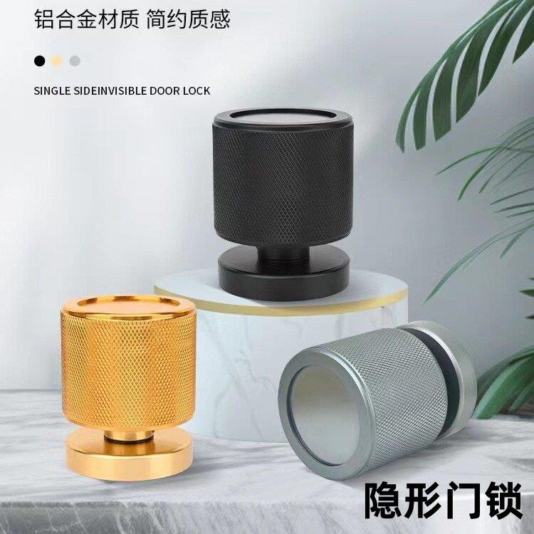 隐形门锁灰黑色单面锁背景墙家用内开圆柱形把手房门暗门静音拉手