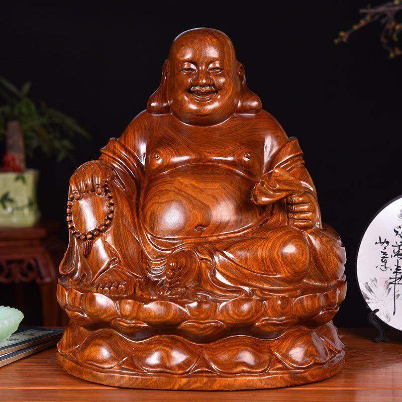 黄花梨木雕笑佛像大肚坐莲弥勒佛摆件布袋佛家居装饰品红木工艺品