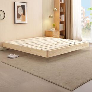 纯实木无床头排骨架床中小户型主卧悬浮床加厚燕尾榫床板支持定制