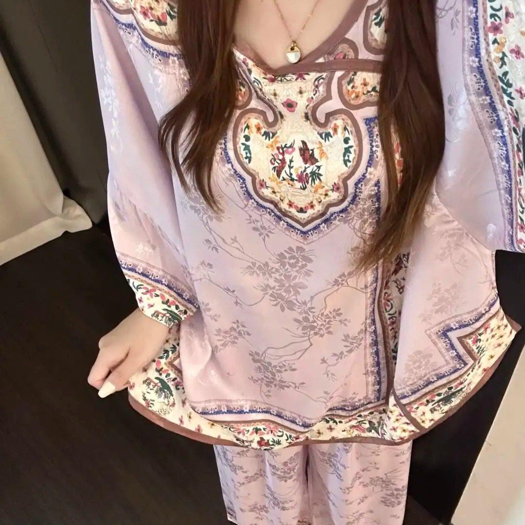 国风新中式睡衣女款冰丝春秋季宽松少女复古甜美风长袖家居服套装