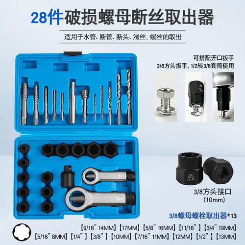 滑牙生锈破损螺母螺丝取出器断头螺钉取丝破开劈开器反牙套筒工具
