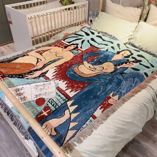 马蒂斯油画单人沙发毯盖毯毛毯房间卧室布置墙面装 饰毯挂毯背景布