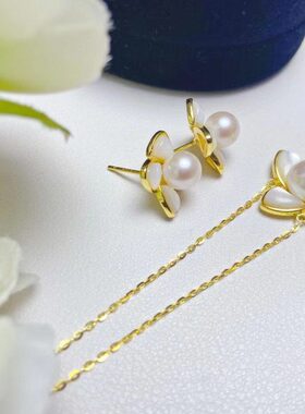 DIY珍珠配件S925纯银K金工艺吊坠耳钉贝母风车两件套 配6-9mm圆扁