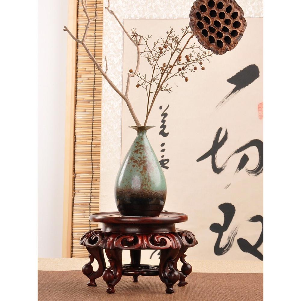 红酸枝如意镂空黑檀实木古典托式圆盘几盆景香炉花瓶茶壶摆件托架