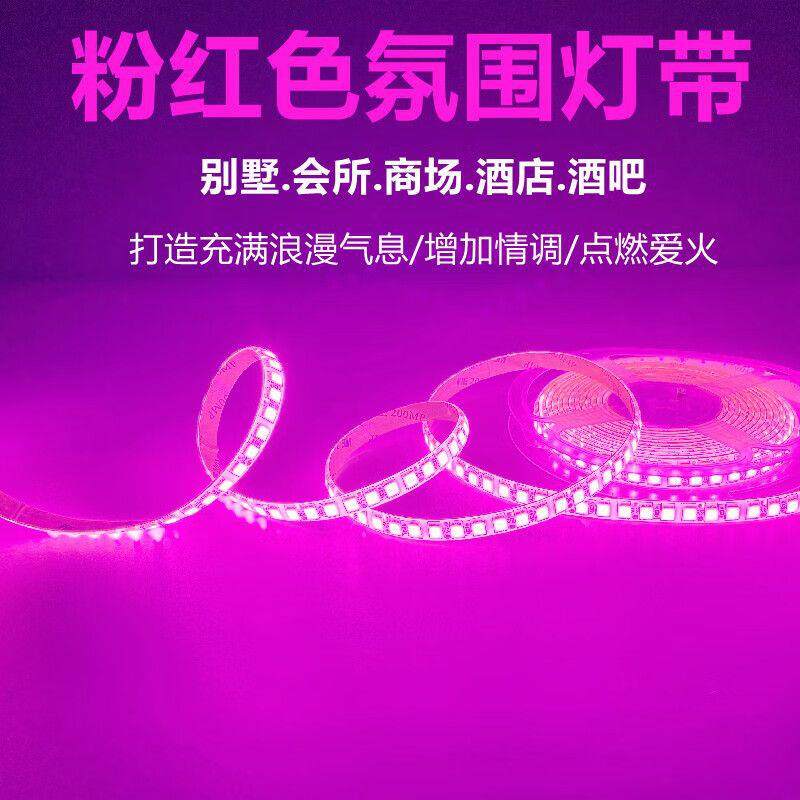 自粘高亮12V灯带粉色24V粉紫防水灯带装饰婚庆酒吧KTV软灯条led