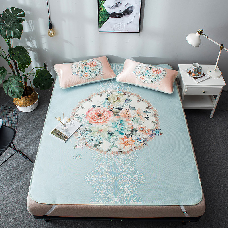 夏季卡通冰丝凉席三件套1.8m床单双人1.5米空调软席子可水洗折叠