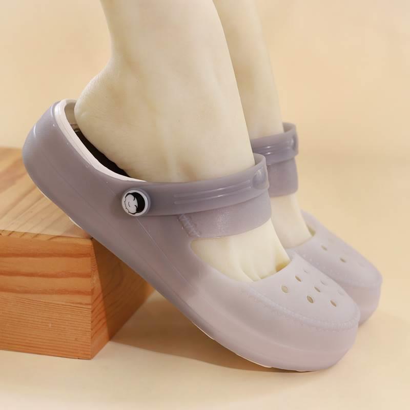 厚底软底洞洞鞋女夏季外出坡跟防滑沙滩凉鞋果冻S增高跟凉拖鞋外