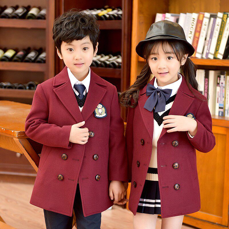 班服外套秋冬季英伦学院风毛呢子儿童装幼儿园园服小学生校服套装