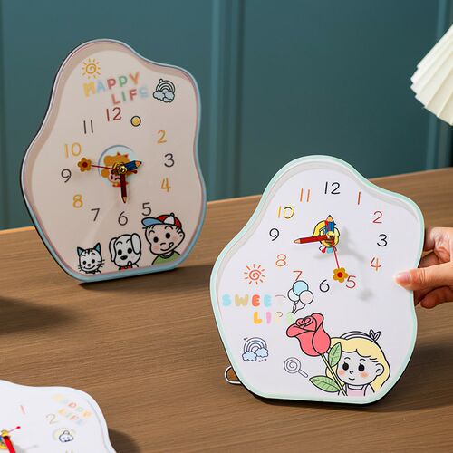 时钟摆件 书桌玄关桌面卧室床头柜E静音钟摆件可爱创意装饰品简约