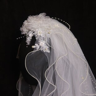新娘手工网纱缎面花片花朵叶子头纱硬纱造型婚纱礼服百搭珍珠头饰