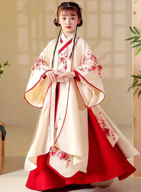 魏晋风汉服女童华服宋朝服装儿童秋冬季洋装Q女宝古风超仙襦裙女