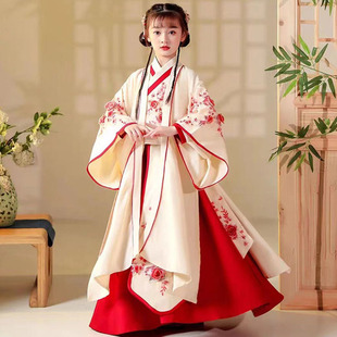 魏晋风汉服女童华服宋朝服装儿童秋冬季洋装Q女宝古风超仙襦裙女