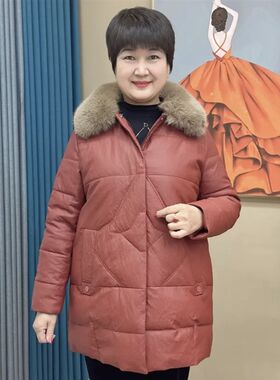 2023冬季新款PU皮加厚s棉衣中年妈妈装大尺码毛领皮衣保暖中长版