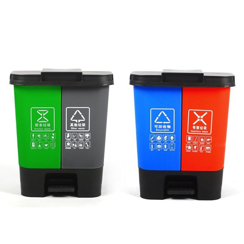 大号三分类垃圾桶脚踏式家用商用带盖二合一垃圾分类60升40L30L16