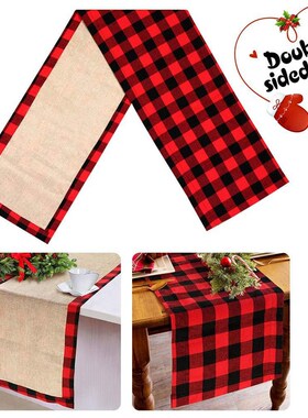 圣诞节红色黑白格子桌旗桌布圣诞装饰用品节日家居餐桌垫北欧餐巾