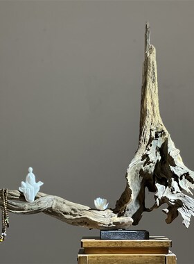 侘寂风天然风化枯木根雕艺术新中式桌面实木禅意摆件玄关茶室装饰