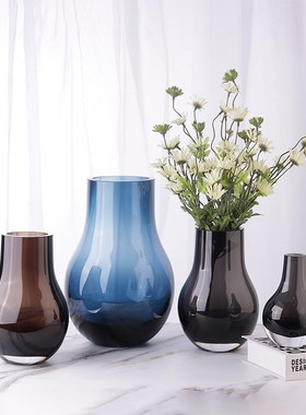 现代北欧轻奢极简超厚彩色水滴水晶玻璃花瓶摆件家居软装饰品用品