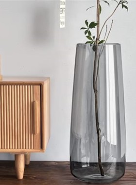 龙柳花瓶玻璃透明灰色烟灰色高款插花长枝干枝干支特大号落地超大