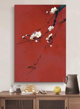 喜上枝头大芬村油画红色寓意好客厅装饰画轻奢高级感入户玄关挂画