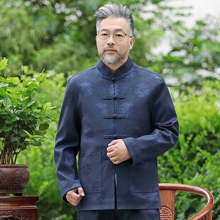 中老年唐装男老人生日过寿星爷爷衣服中国风长袖套装爸爸春秋外套