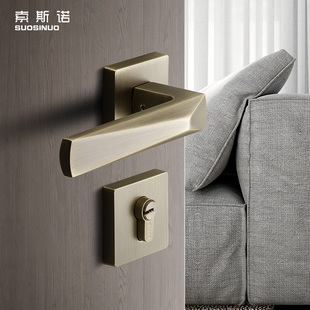 门锁室内卧室静音磁吸锁北欧房门锁实木门锁青古铜分体锁具三件套