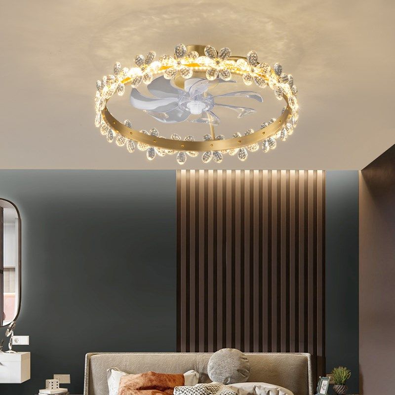 全铜吸顶风扇灯现代简约卧室轻奢水晶吊扇灯家用智能遥控公主房灯,家装灯饰光源,风扇灯,淘宝优惠券,粉丝福利购,淘宝优惠卷