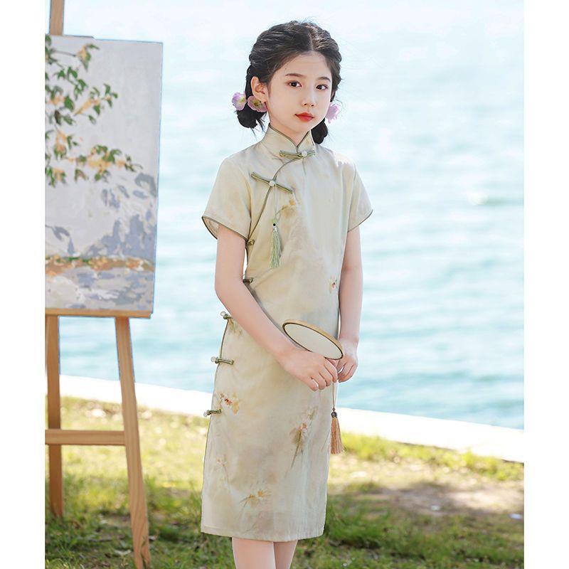 国风锦鲤女童小旗袍新中式夏季薄款小女孩公主裙走秀礼服日常可穿