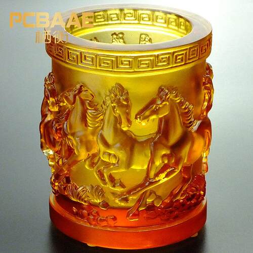 马到成功琉璃笔筒办公室桌面招财摆件精品送领导恩师生日礼物刻字