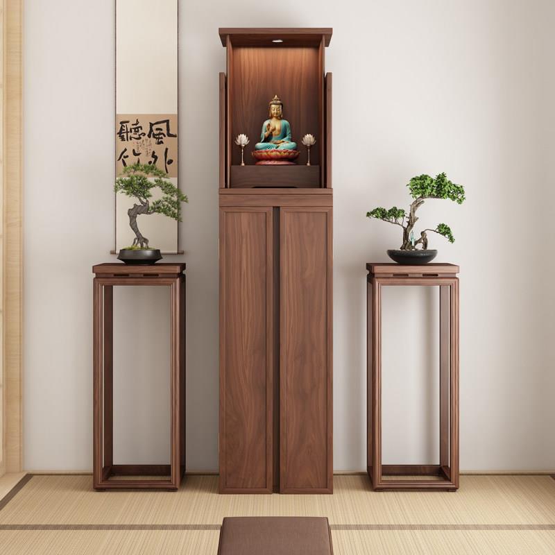 新中式现代立柜黑胡桃木财神佛龛神龛神台家用财神柜子佛台菩萨柜
