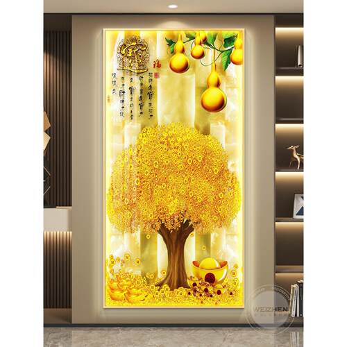 轻奢led带灯入户玄关装饰画走廊过道挂画壁画简约现代高级感葫芦