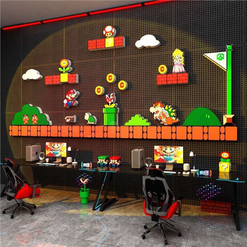 网红电竞屋房间装饰主机游戏布置网吧超级玛丽马里奥贴纸挂画道具