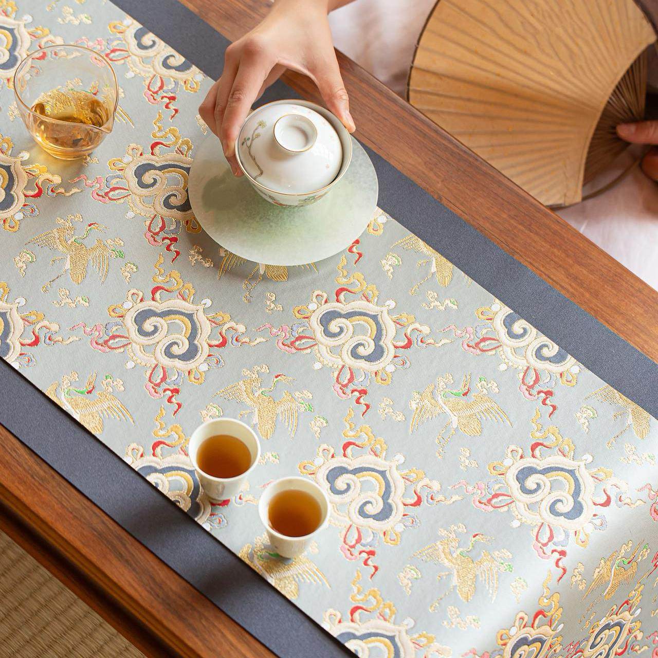 拾茗如意云鹤织锦茶席覆古中式茶桌桌布高端双面桌旗布艺茶道垫布,居家布艺,茶席,淘宝优惠券,粉丝福利购,淘宝优惠卷