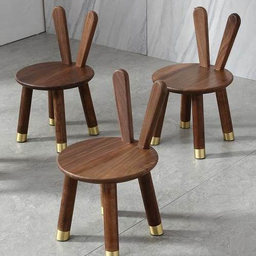 北美黑胡桃兔凳小圆凳实木儿童低凳家用换鞋凳儿童学习椅