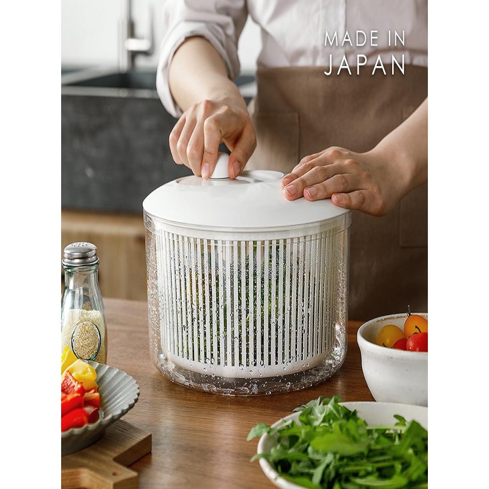 日本进口蔬菜脱水器水果沙拉甩水神器手动甩干机甩菜器沥水洗菜篮
