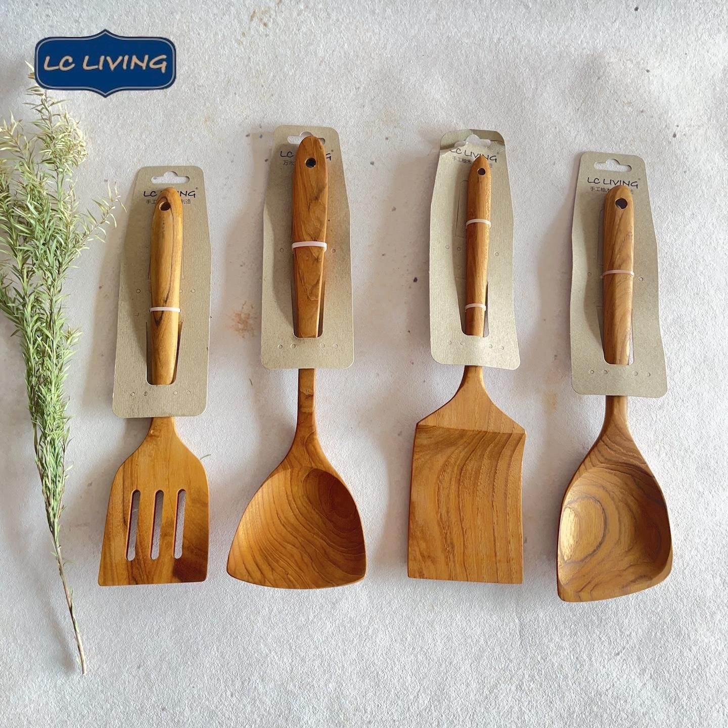 lcliving泰国进口柚木锅铲家用不粘锅炒菜实木铲子无漆蜡长柄煎铲