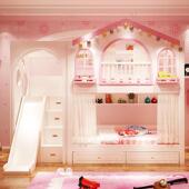 儿童床女孩公主床梦幻城堡树屋床同宽双层上下床铺卧室滑梯小户型