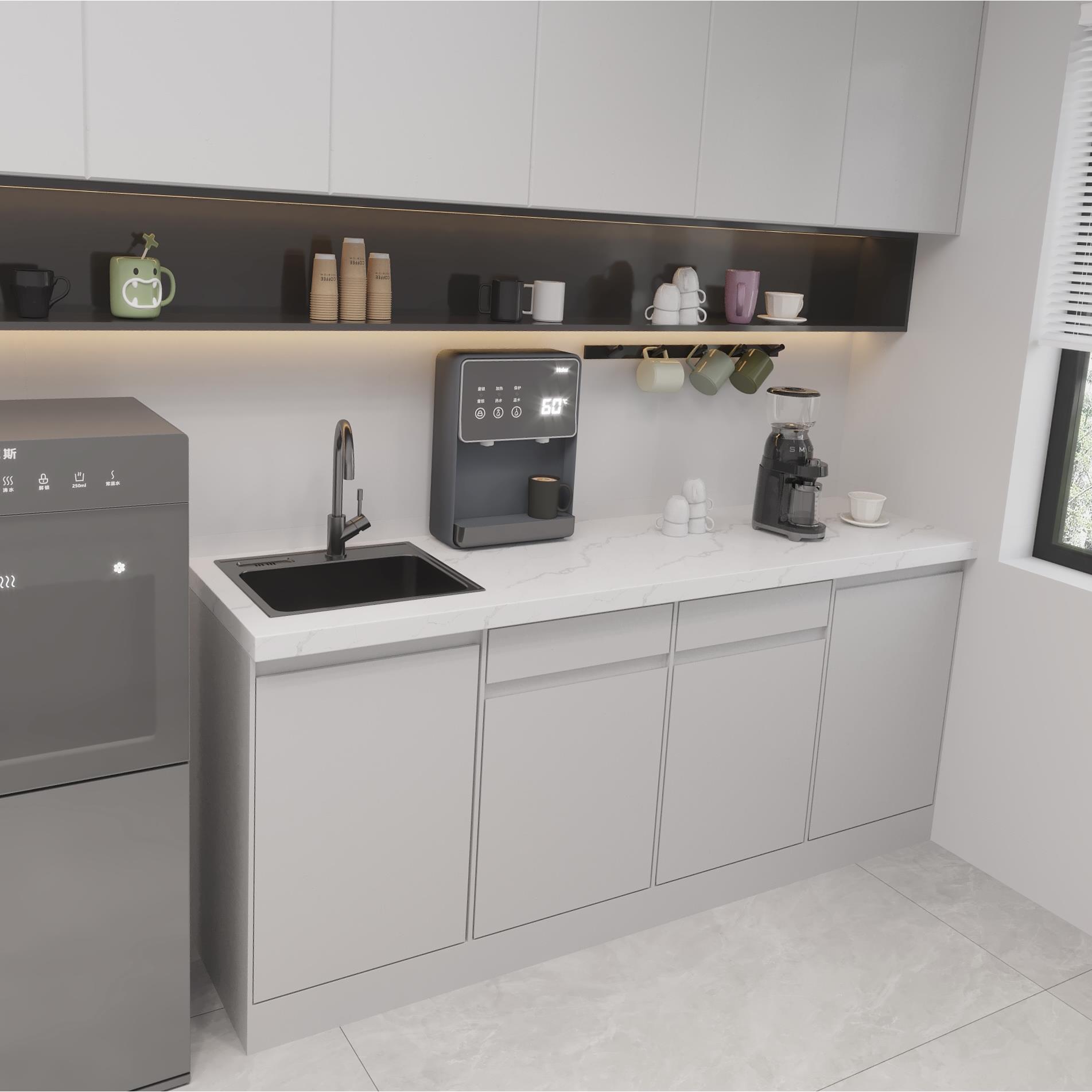 公司水吧一体餐边柜休闲靠墙茶水间咖啡大理石吧台办公室切洗理台