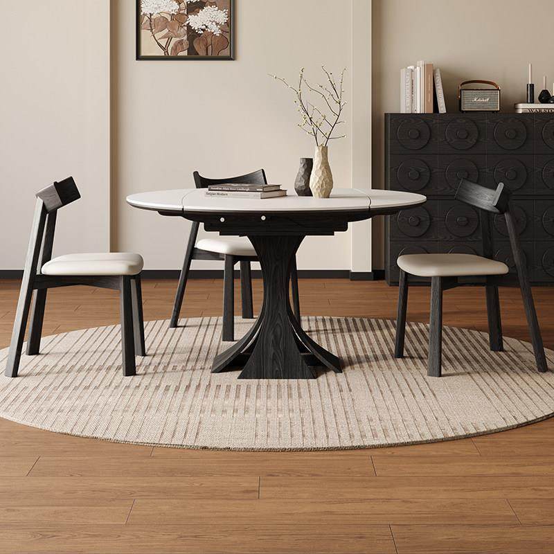 复古风实木岩板伸缩餐桌家用小户型设计师款现代方圆两用折叠餐桌,住宅家具,岩板餐桌,淘宝优惠券,粉丝福利购,淘宝优惠卷