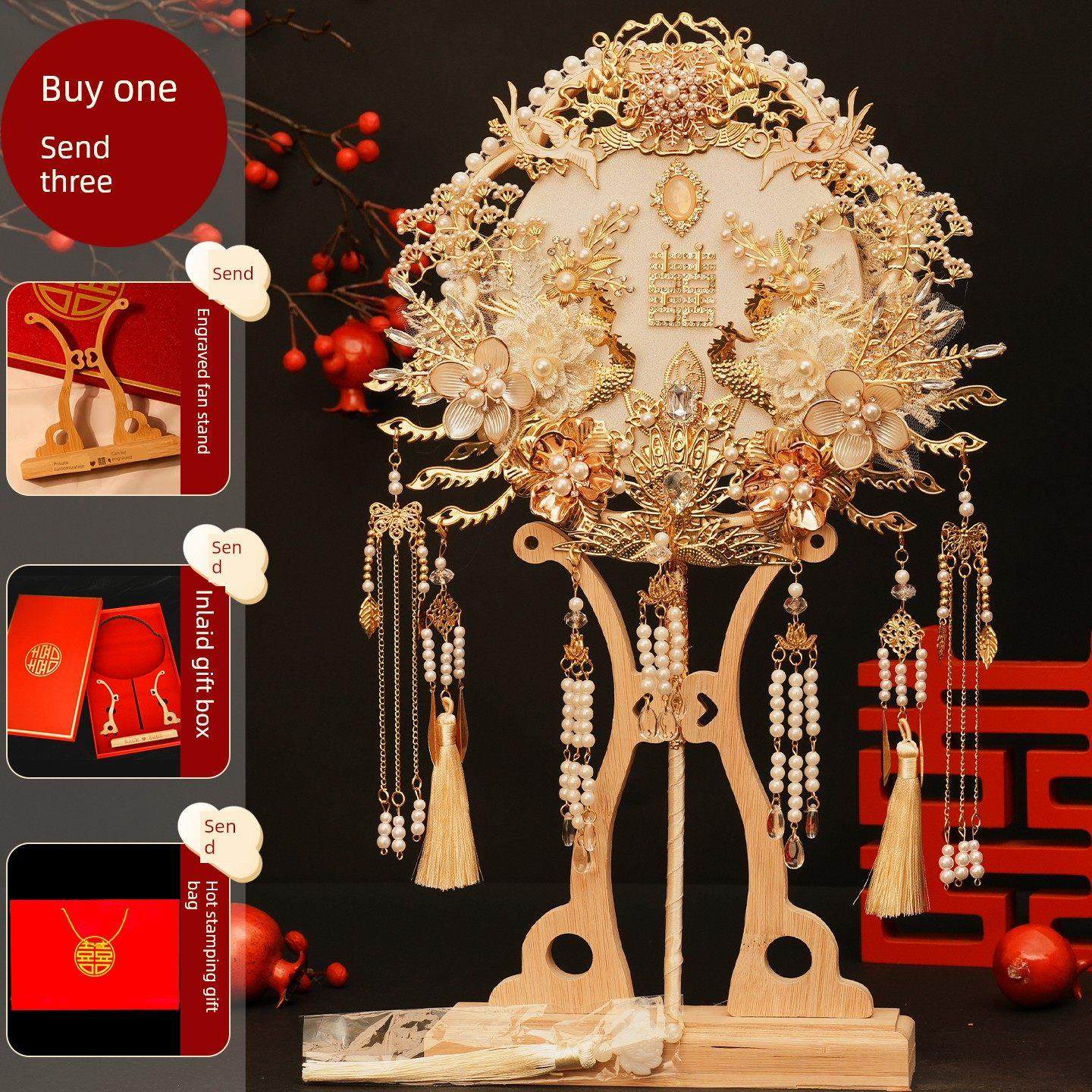 中国风秀和婚礼扇子原创手工老树圆扇DIY材料包新娘结婚礼物成品,家居饰品,工艺扇/团扇/喜扇/折扇,淘宝优惠券,粉丝福利购,淘宝优惠卷