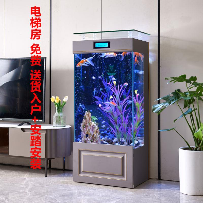 鱼缸客厅2024新款超白玻璃大型智能轻奢客厅家用落地水族箱免换水