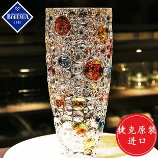 捷克BOHEMIA进口水晶玻璃幻彩水晶花瓶北欧摆件轻奢家用插花瓶