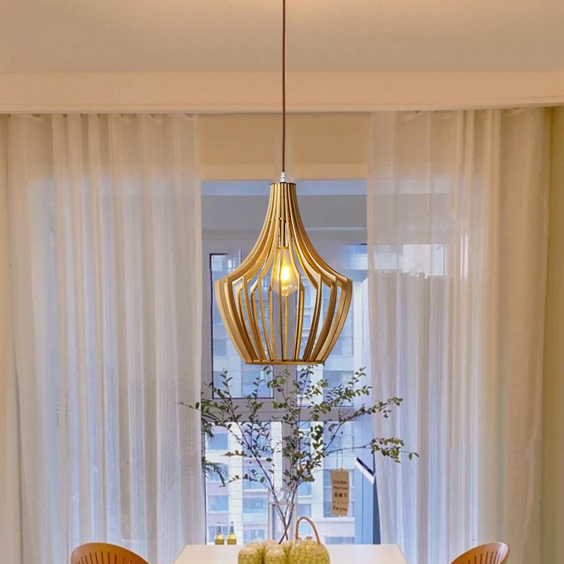 复古侘寂风实木吊灯创意个性餐厅咖啡厅民宿店铺商用胡Z桃木色灯