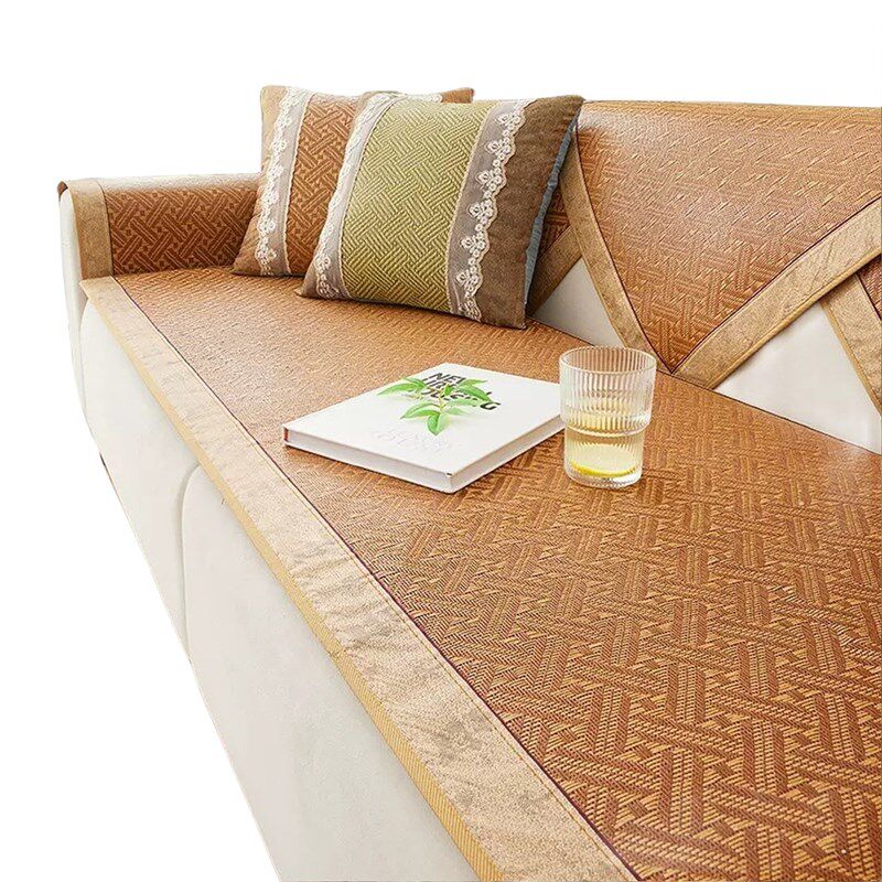 藤席沙发垫简约椅l子坐垫沙发凉席沙发罩套防滑抗折沙发靠背布夏